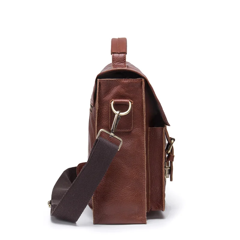 Genuine Leather Men Briefcase for 14" Laptop Fashion Male Shoulder Bag Vintage Waterproof Men Briefcases Hasp Handbag for Men