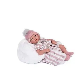 

Guca dolls-Lara doll 38 CM pink romper with gray polka dots and beanie with blanket white hair, multicolor (908)