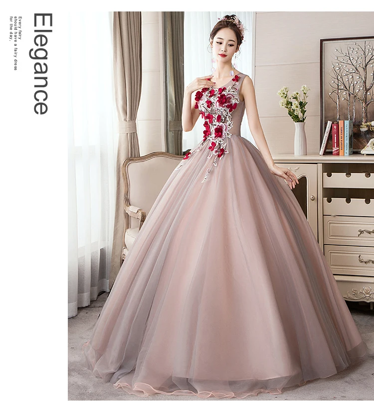 Quinceanera Gowns V-neck Flower Appliques Ball Gown Party Prom Formal Quinceanera Dresses Plus Szie Vestito Quinceanera