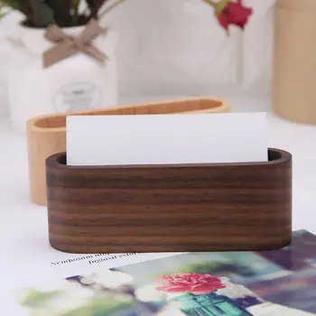 

Wooden Table Business Card Display Stand Memo Holder Storage Box Organizer Walnut Beech Wood XXUC