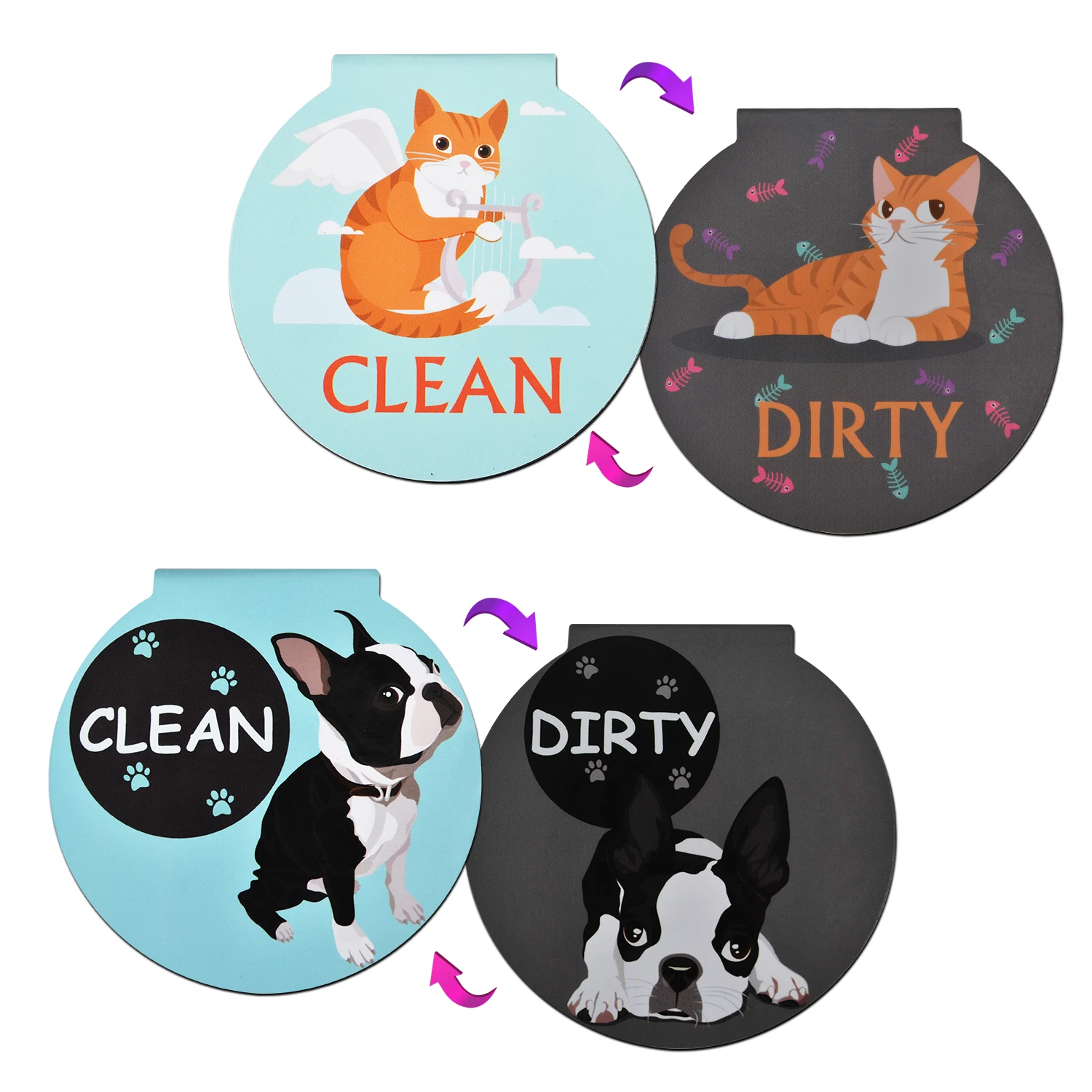 9*8cm Cute cat dog double sided soft magnet "CLEAN DIRTY" sign magnetic sticker for refrigerator dishwasher washing machine