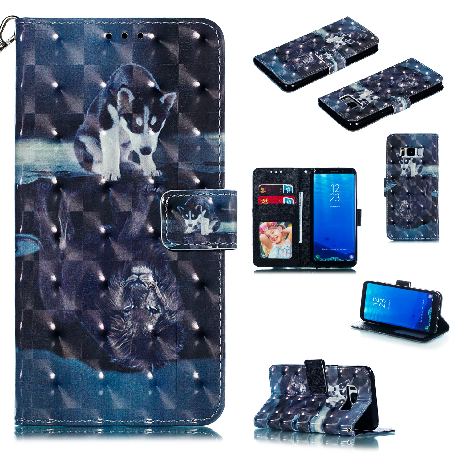 3D бумажник чехол для Samsung Galaxy S8 S8plus s9 S9plus s10 S10E Искусственная кожа флип чехол для телефона A6 a6plus j8 A9 Старлайт чехол