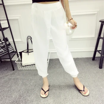 

new elastic waist lanterns Harlan pants 9 points pants female perspective sun chiffon pants casual pants 2019 spring summer