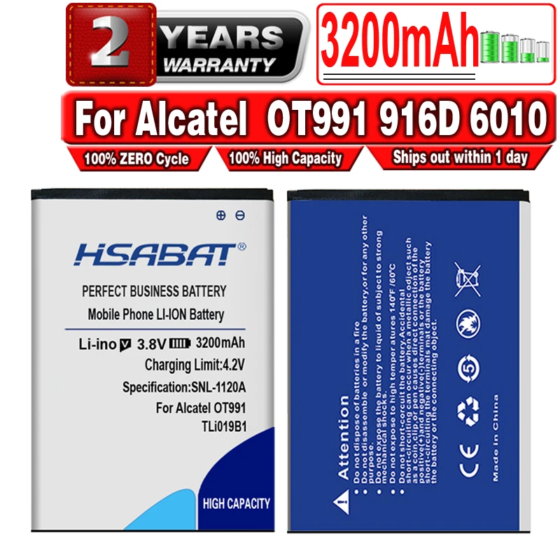 Аккумулятор HSABAT 3200 мАч для Alcatel TLi019B1 TLi019B2 OT991 916D 6010 ONE TOUCH C7 OT-7041 7041D dual CAB1900003C2 TCL |