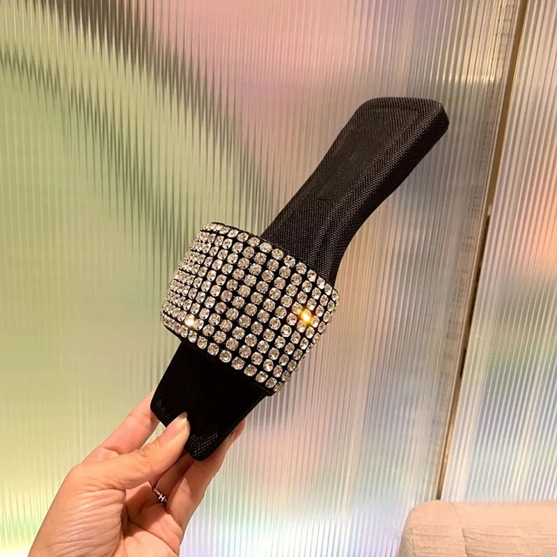 

Rhinestone Slippers for Women 2021 New Summer Flat Bottom Travel Lazy Sandals Women