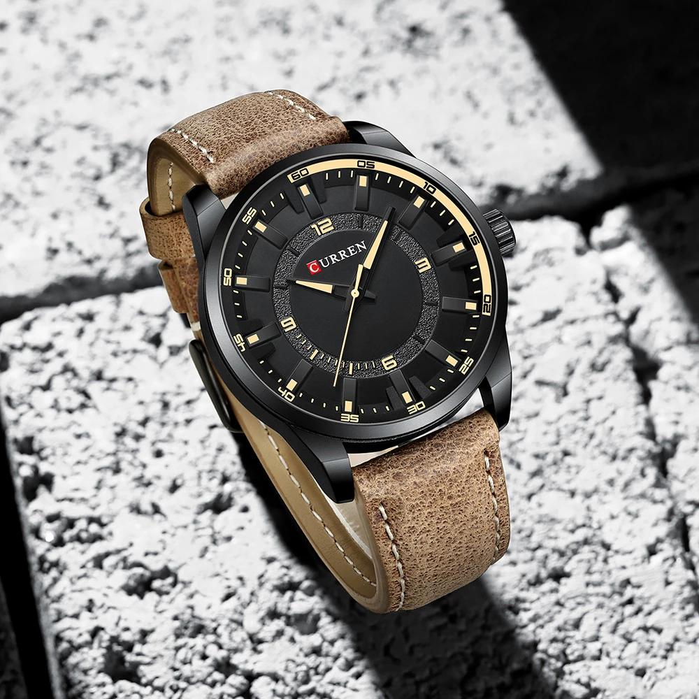 Herren Schwarz Casual Leder Quarz Einfache Kreative Uhr Geeignet für_voghion.com