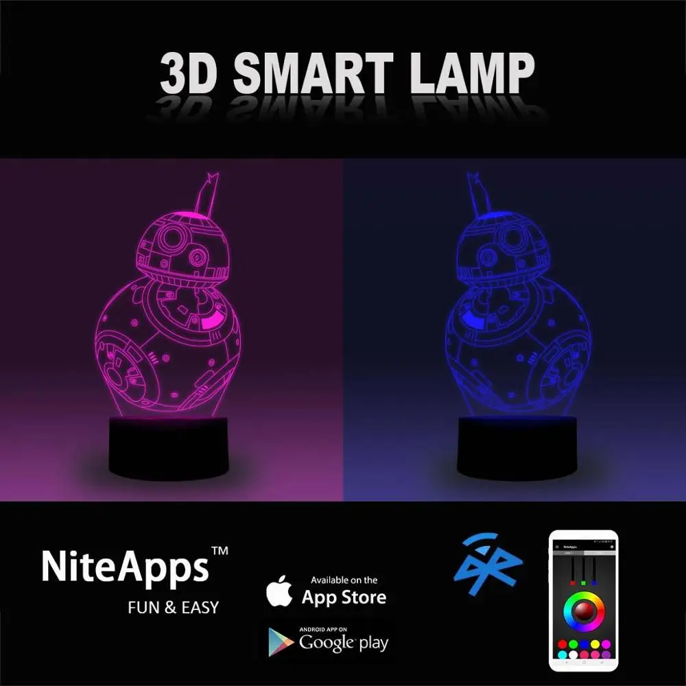 NiteApps 3D Звездные войны BB 8 ночник настольная иллюзия Лампа подарок на день