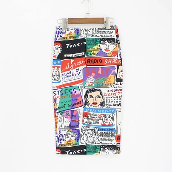 

Women Skirt Pencil Print Cartoon High Waist Slim Women Skirts Fashion 2019 Midi Skirt Women Knee-Length Jupe Femme Skirts