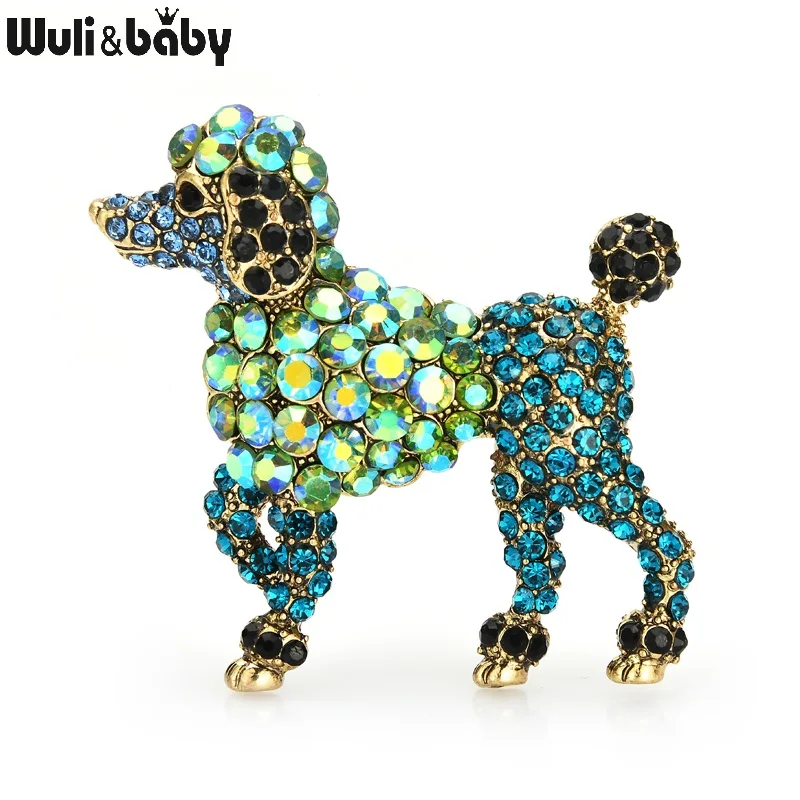 Wuli&baby Full Green Rhinestone Dog Brooches For Women Metal Lovely Dog