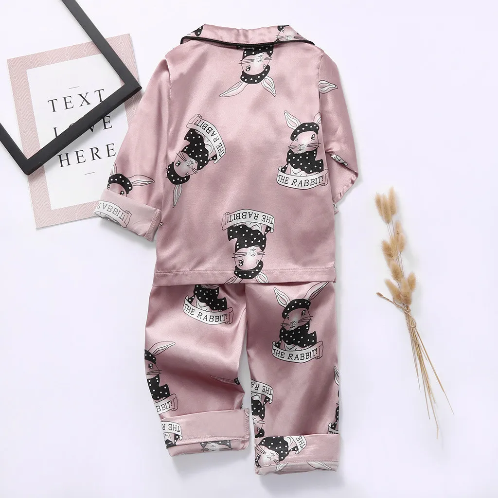 Cartoon Toddler Baby Boys Girls Cartoon Rabbit Tops+Pants Pajamas Sleepwear Outfits Children Clothes Long Sleeve Home Clothing