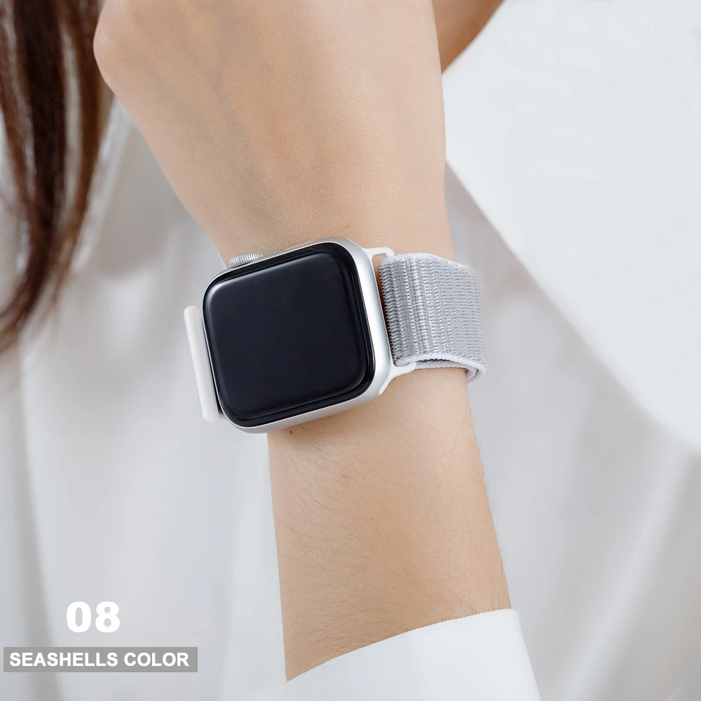Seashell Тканый нейлоновый ремешок для apple Series 5, ремешок для часов 42 мм, 44 мм, 38 мм, 40 мм, спортивный нейлоновый браслет для iwatch 4/3/2/1 - Цвет ремешка: Seashell