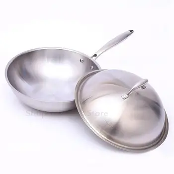 

new Stainless steel non-stick wok no oil smoke no coating pot induction cooker gas for home multi-function cooking pot