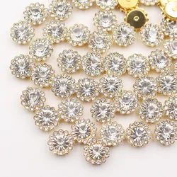 Gold Flower Claw Rhinestones - Glittering Crystal Trim Stones for Garment Crafting and Embellishment (Crystal-G)