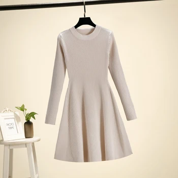 

and winter dress of black round neck long sleeve knit a word more women accept waist render wool dress a little thin