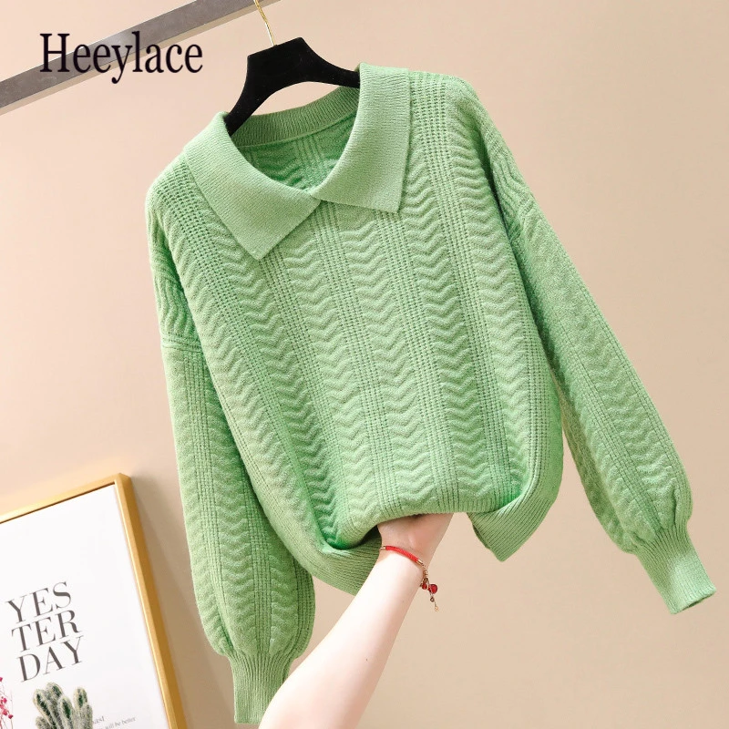 

2019 Autumn Winter Sweater And Pullovers Turn Down Collar Thick Sweater Jumpers Long Sleeve Korean Fashion Sweater Female