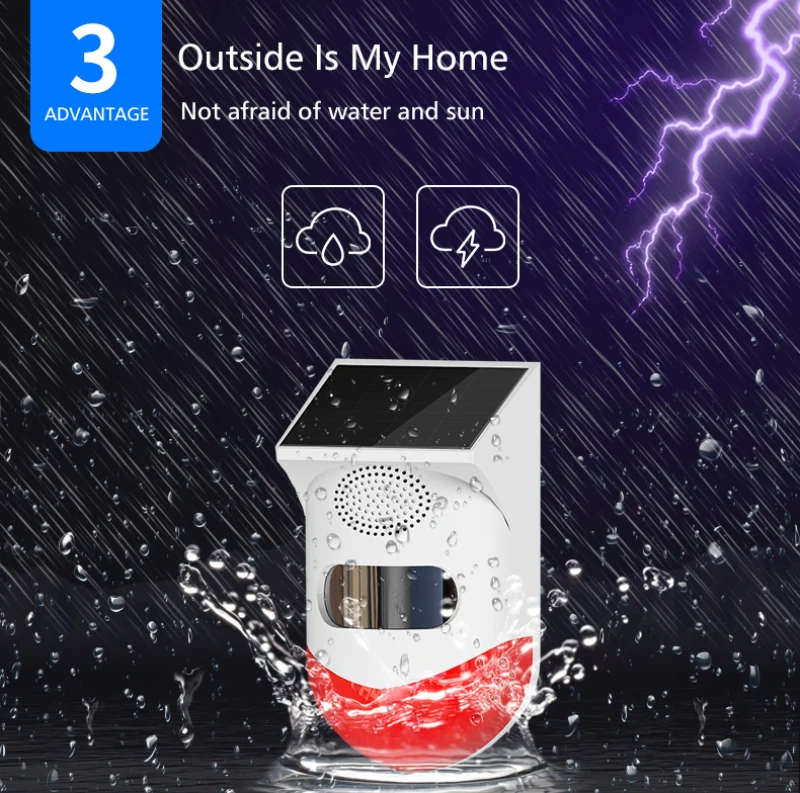 Tuya-sensor de Sirene de Alarme Impermeável ao ar Livre Sensor de Som sem Fio Smart Life Home Security Systems Alexa Google Ifttt 130db 6 Smart Life, Home Security Systems, Alexa, Google, IFTTT, 130DB