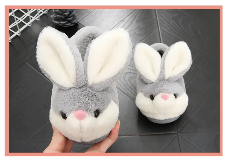 Children's Fur Slides Funny Kids Shoes Family Slippers In Winter Indoor Non-slip Cute Rabbit Cotton Shoes Toddler Girls Slippers best children's shoes