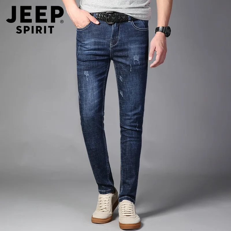 JEEP SPIRIT обтягивающие джинсы Брендовые мужские джинсы Homme со средней талией светло-синие джинсы джинсовые повседневные Модные узкие брюки мужская одежда