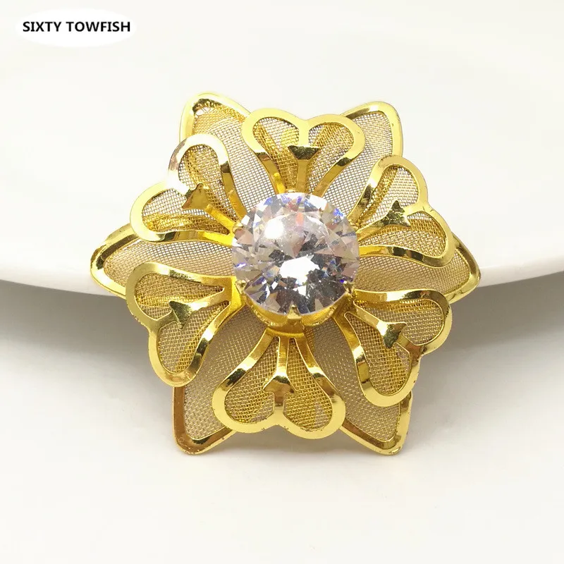 

10 Pieces/lot 40mm Metal Gold color Fancy Flower Slice Zircon Buckle DIY Shoes/Belt Clasps Jewelry Accessories Finding