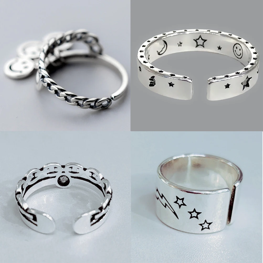 Fashion Punk Vintage Happy Smile Silver Color Open Finger Rings Stackable For Women Girl Jewelry Gift finger ring