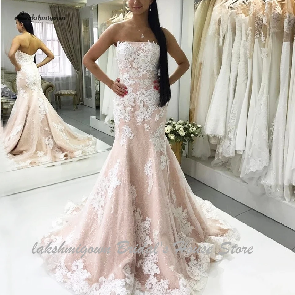 Lakshmigown, винтажное кружевное свадебное платье, стиль русалки, новинка, Mariage Dudty, Розовые Свадебные платья для невесты, с открытыми плечами, Vestidos