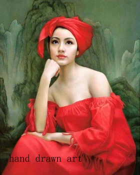 

Artist's perfect hand-painted classical art oil painting on canvas: A portrait of a beautiful asian woman