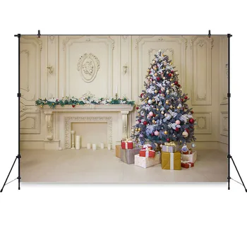 

Neoback Christmas background White Wall Fireplace Chrismas tree photography backdrop for kids portrait photo Studio