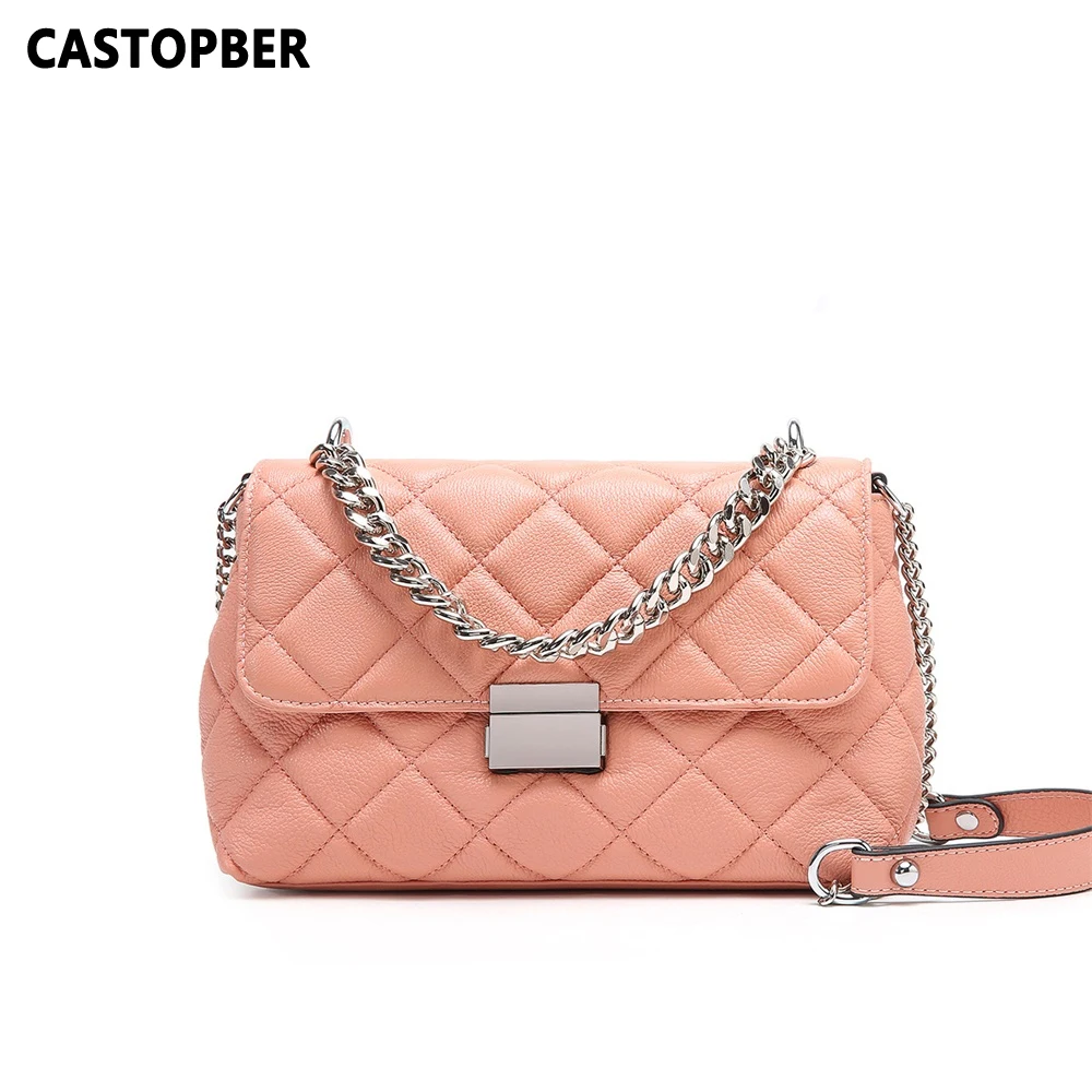 Women Fashion Designer Diamond Lattice Chain Bag Cow Genuine Leather Ladies Shoulder Handbags Quilted Tote Bags Small Female Hot