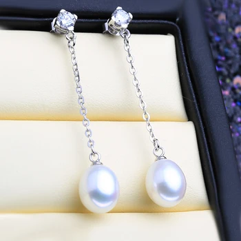 

MINTHA Natural Pearl long earrings for Women Pearl Jewelry classic 925 sterling silver hanging earrings for women girl
