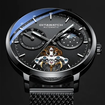 

DITA Men Watches Automatic Mechanical Watch Tourbillon Sport Black Clock Steel Leather Casual Business Wristwatch Relojes Hombre
