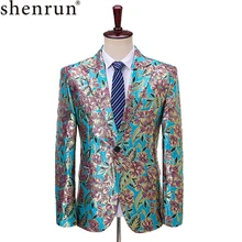 Shenrun, мужские блейзеры, модные, черные, синие, цветочный узор, повседневный костюм, куртка, для вечеринки, выпускного вечера, певцы, ведущий барабанщик, костюм, Тонкий Блейзер