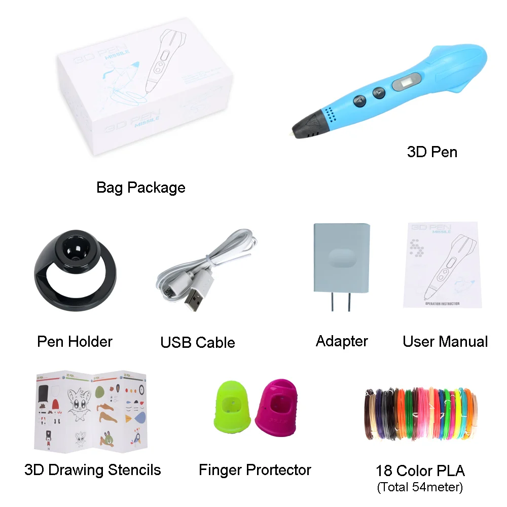 grey with 54m PLA SMAFFOX 3D Ручка для детей sma-6 печать Ручка с ЖК-дисплеем diy ручка для рисования 18 цветов 54 метра pla - Цвет: grey with 54m PLA