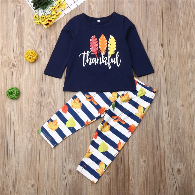 

2019 Thanksgiving Days Kids Outfits Turkey Hair Print T-Shirt For Boys Clothes Set Leaves Long Pants Girls Sets Clothing Kid Set
