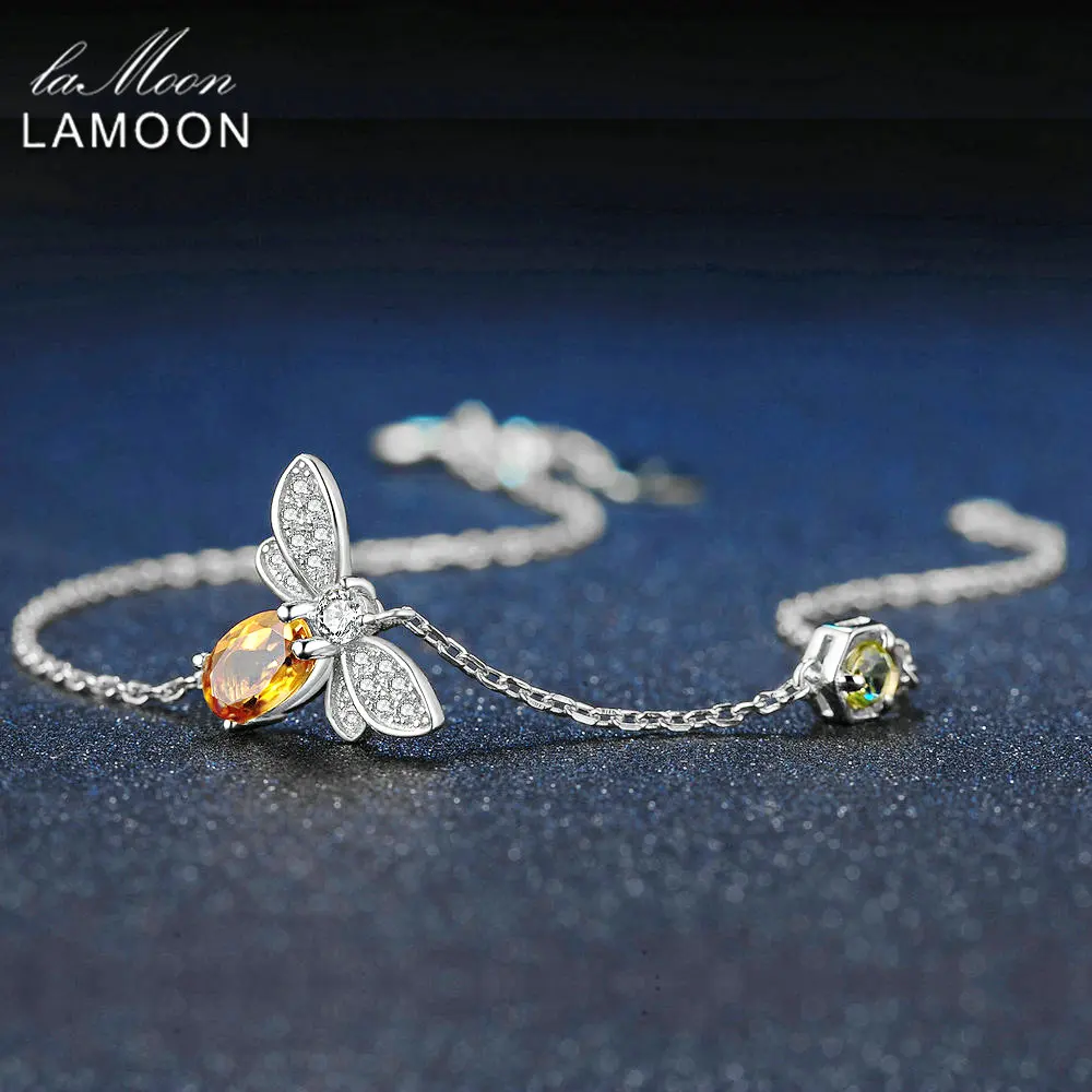 MoBuy Love Bee 925 пробы, серебряный браслет, Женский цитрин, драгоценные камни, ювелирные изделия, белое золото, цепь, дизайнерские украшения MBHI059 - Цвет камня: White gold plated