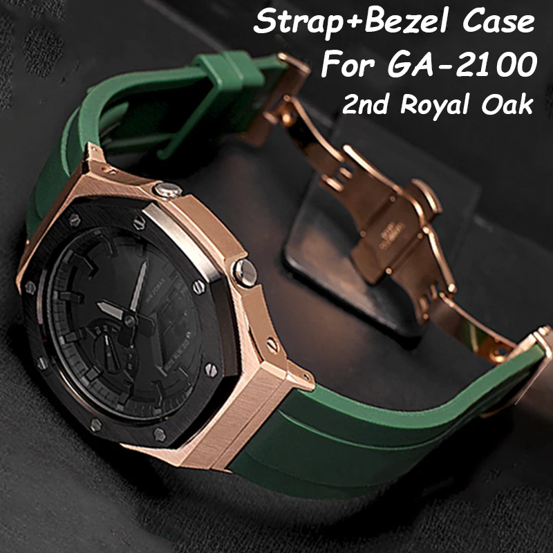 Mod for Casio G-Shock GA-2100 Fluoro Rubber Watch Strap + Metal Bezel Case 2nd GA2110 DIY Accessories Royal Oak Gshock | Наручные часы