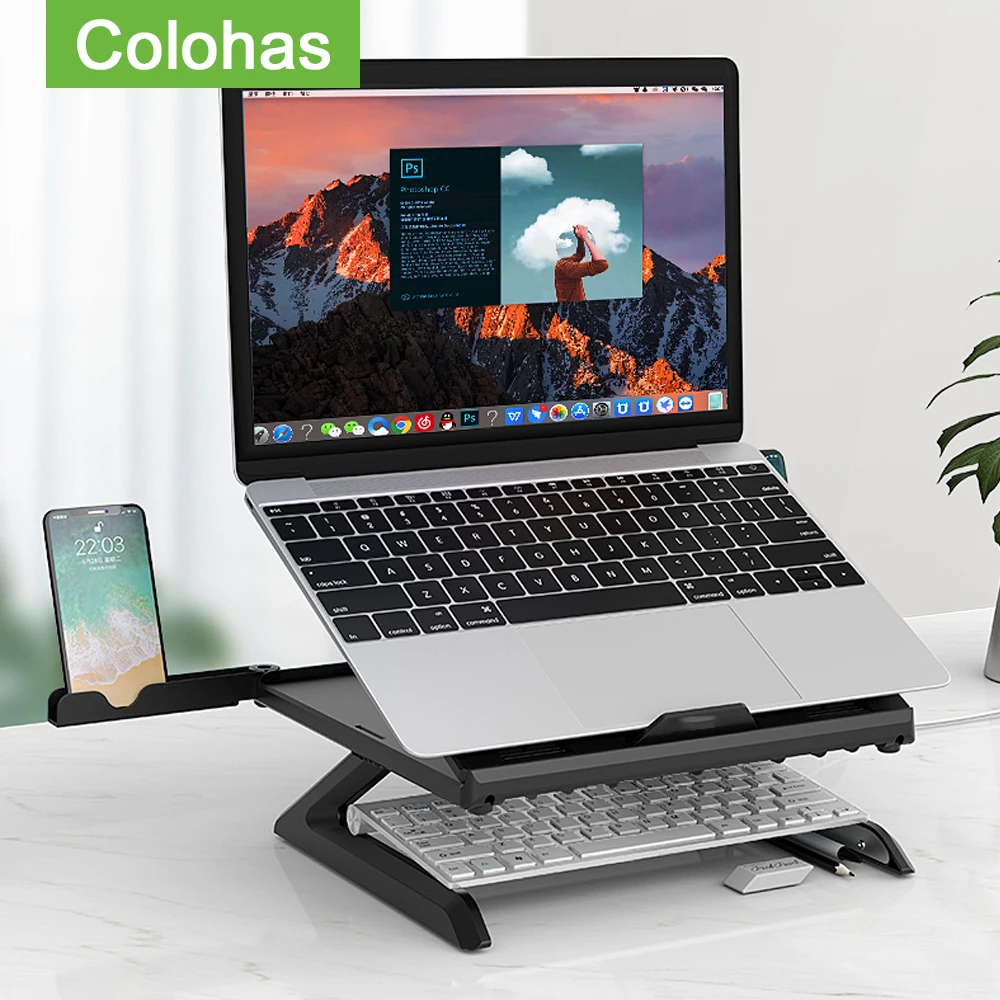 Adjustable Laptop Stand Foldable Base Holder For Macbook Computer iPad Notebook Support Notebook Stand With Phone Holder