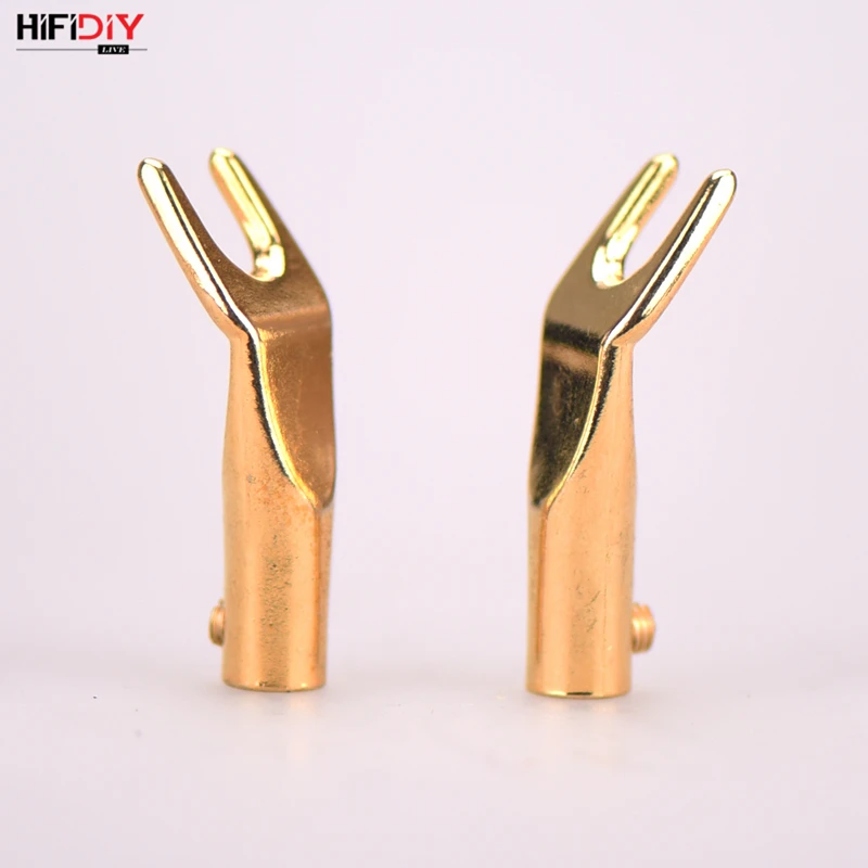 

HIFIDIY LIVE 2PCS/Set smooth Y Pure Copper Gold Plated U Banana Plug Connector For Audio Video Speaker Terminal Connectors Kit