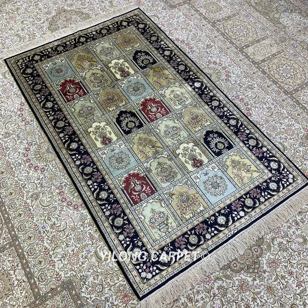 Yilong 3'x5' античный Шелковый синий ковер из Тебриз, изысканная, Восточная ковёр дешево(HF231B