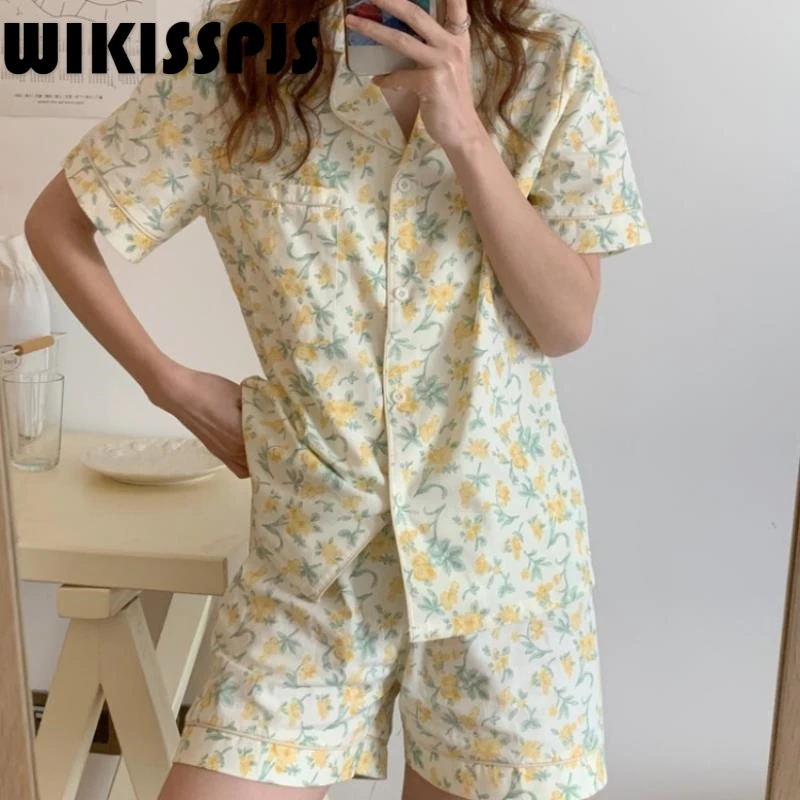 

Summer New Short Sleeve Thin Print Lovely Loose Fitting Home Wear Pajamas for Women Pajamas for Teen Girls Two Piece Set Summer