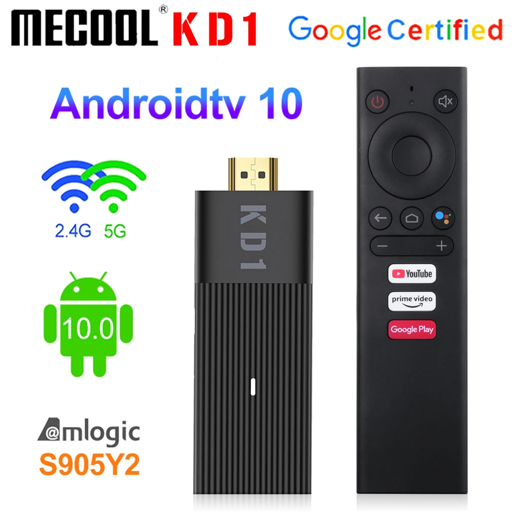 Global Mecool KD1 Smart TV Stick Amlogic S905Y2 TV Box Android 10 2GB 16GB  Google Certified 1080P 4K 2.4G&5G Wifi BT TV Dongle