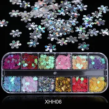 

Christmas Snowflake Xmas Tree Starlights Holo Nail Glitter Sequins Nail Art Slice Stickers Decoration 12 Grids/Box Or 1 Jar