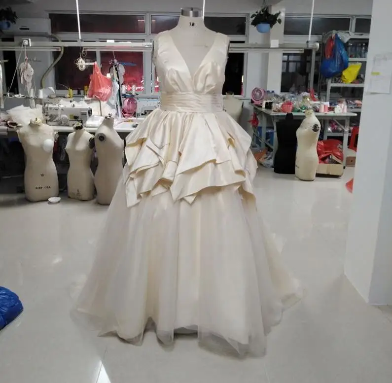 Шампань плюс размер Бальные вечерние платья Robe de Soiree вечерние платья выпускного вечера V шеи реальные фотографии