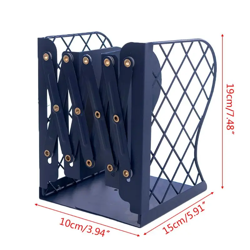Mesh Grid Metal Retractable Bookends Support Stand Holder Shelf Rack Organizer