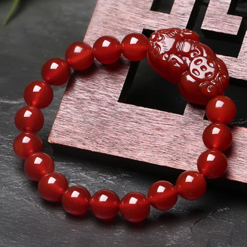 Feng Shui Gift Natural red agate crystal PI XIU Bracelet for man and women Handmade good Lucky Amulet Jewellery