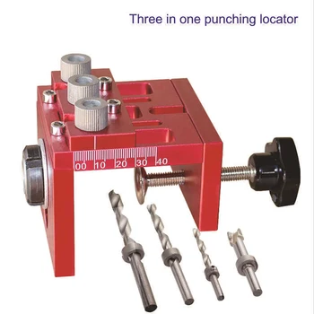 

3 in 1 Hole Puncher Woodworking Triple Punch Retainer Wood Puncher Drill Bit Aluminum Alloy Position woodworking Opening