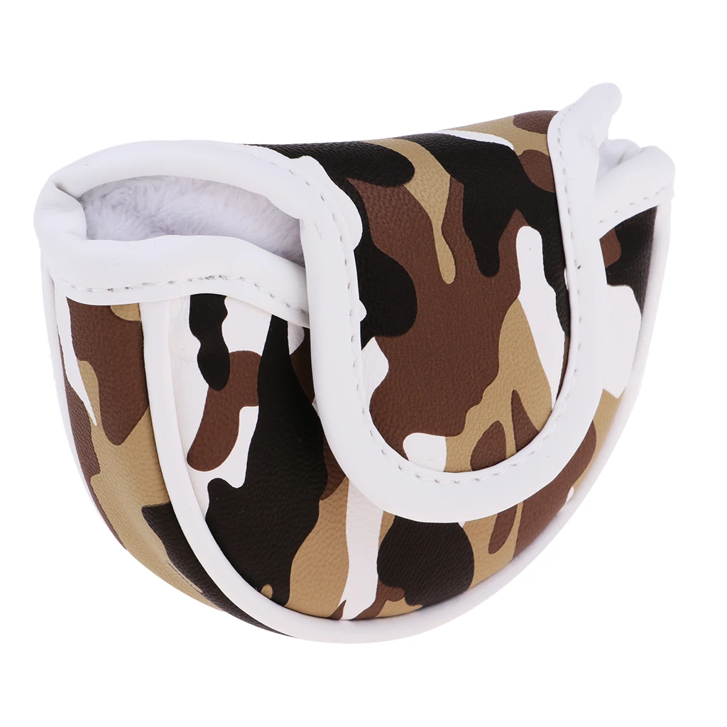 Premium PU Golf Headcover Guard Mallet Putter Cover Protector with Magnet Closure Camo. Blue Brown