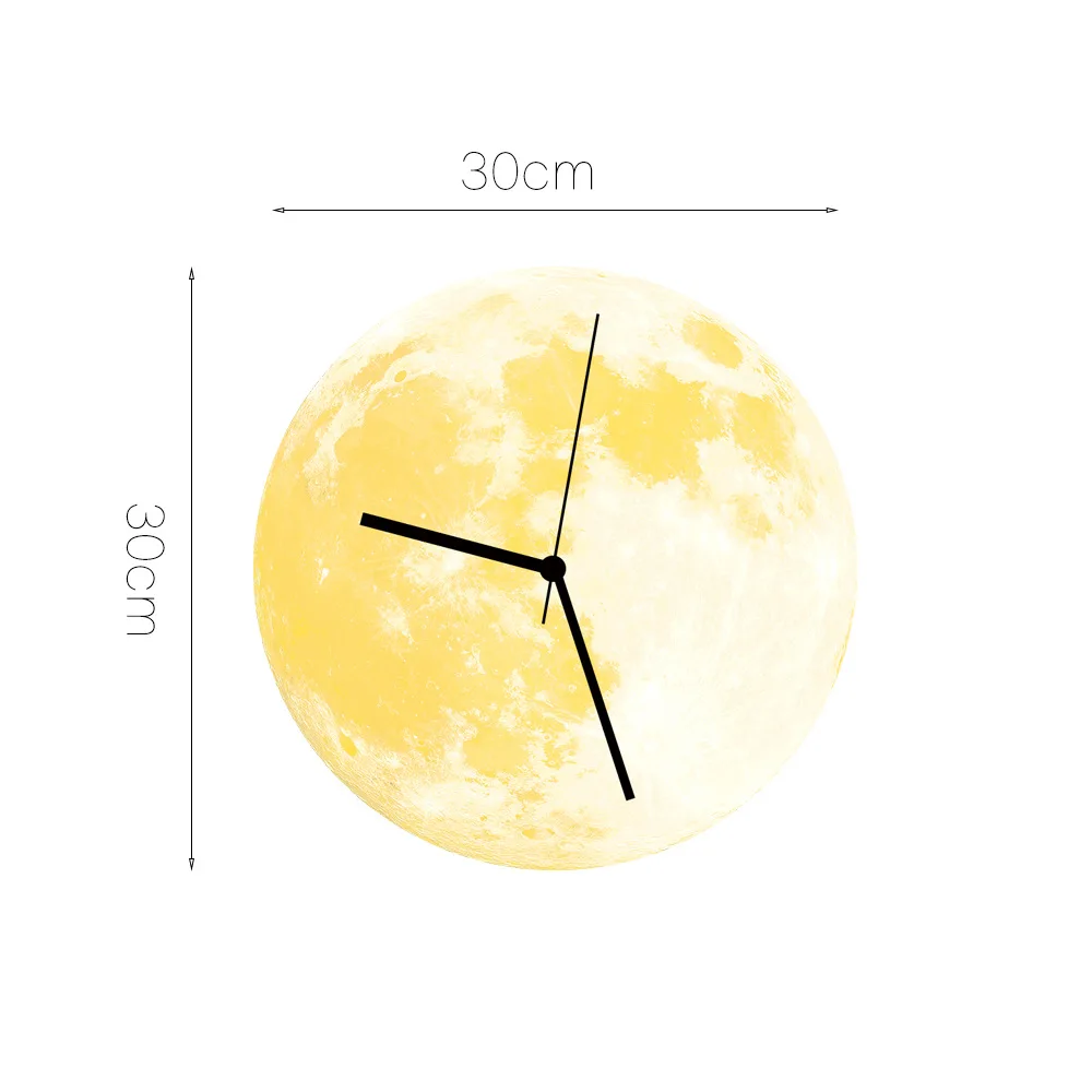 30cm Glowing Moon Mute Wall Clock Children's Room Luminous Moon Sticker Fluorescent Clock Home Decor Watch Kids Christmas Gifts