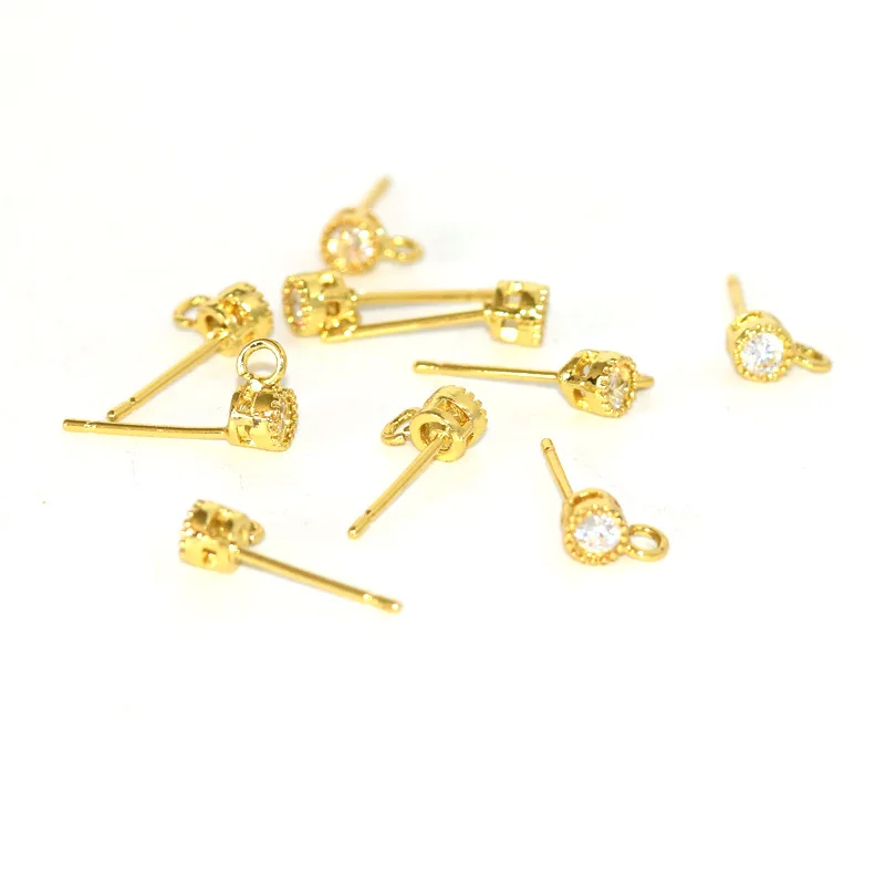 

6pcs copper DIY Silver Gold Color Stud Earrings Back Plug Ear Pins crycal Needles for DIY Jewelry Making Findings Accessories