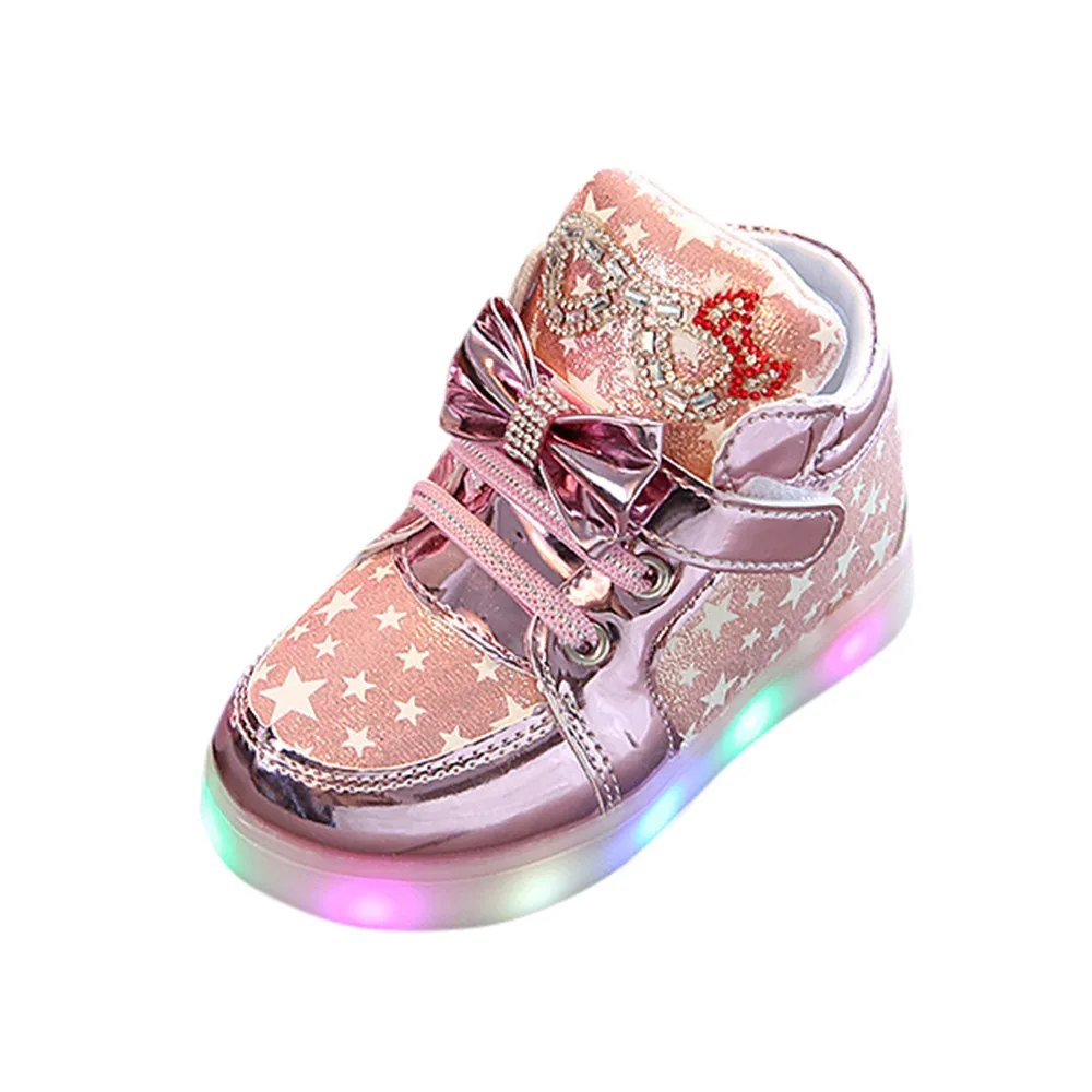 Новинка; модные кроссовки для малышей; светящиеся Детские кроссовки со звездами; Повседневная яркая легкая обувь; кроссовки на липучке; обувь из искусственной кожи