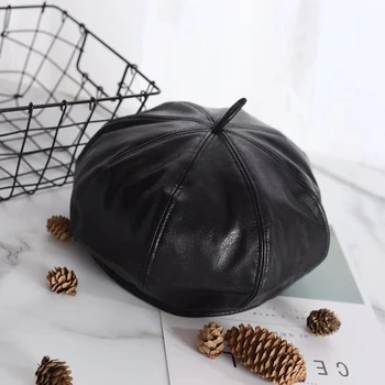 

Hat female autumn and winter England retro beret octagonal hat new art painter hat pumpkin hat